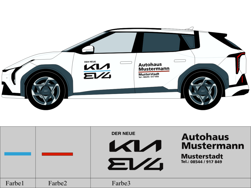 Beschriftungsvorschlag für KIA EV 4 Nr 3268 mit geschnittenen Modellschriftzug