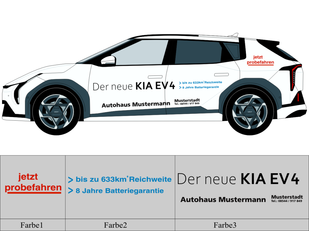 Beschriftungsvorschlag für KIA EV 4 Nr 3269 mit geschnittenen Modellschriftzug