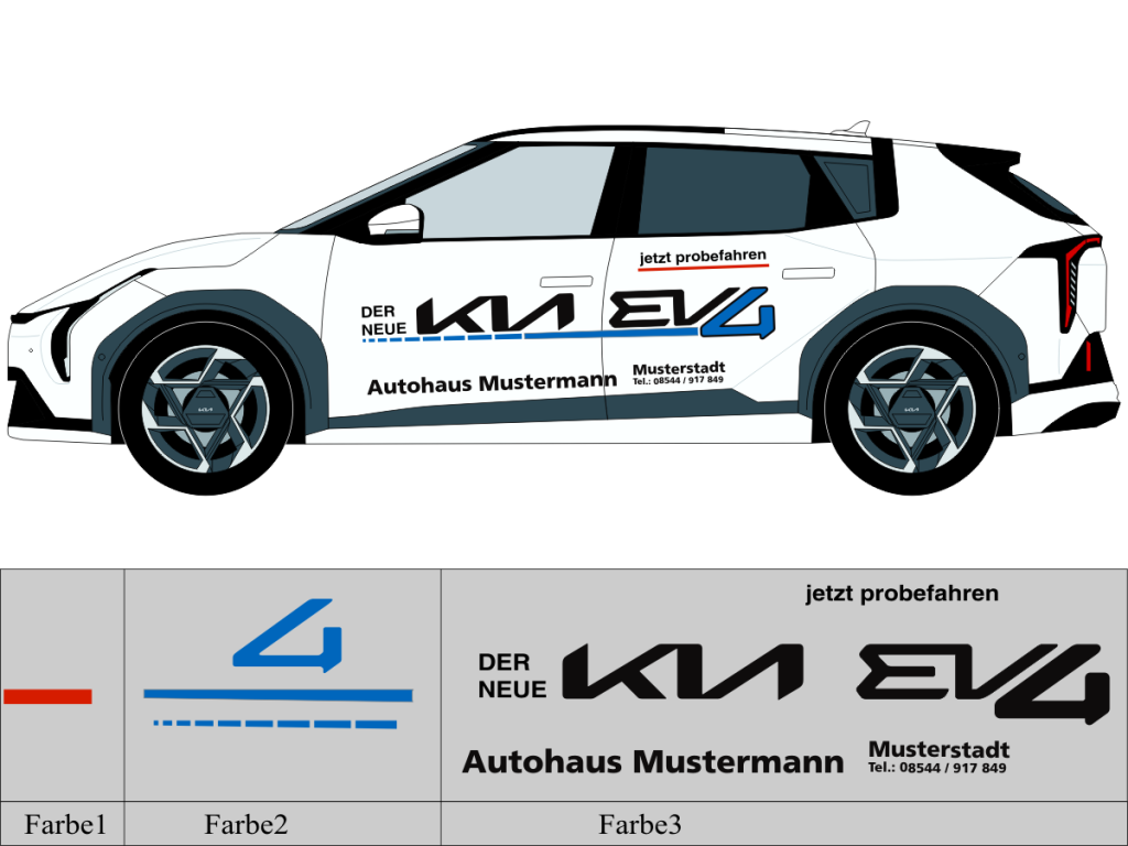 Beschriftungsvorschlag für KIA EV 4 Nr 3270 mit geschnittenen Modellschriftzug