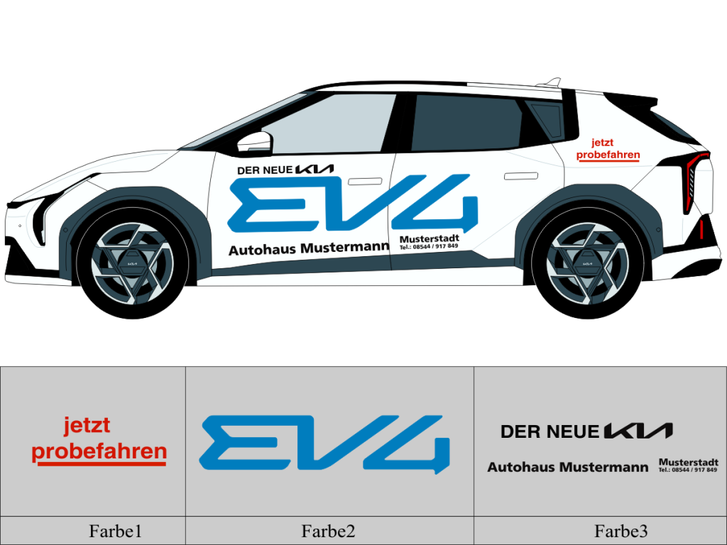 Beschriftungsvorschlag für KIA EV 4 Nr 3271 mit geschnittenen Modellschriftzug