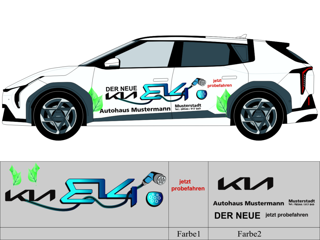 Beschriftungsvorschlag für KIA EV 4 Nr 3273 mit gedruckten Modellschriftzug und geplotteten Elementen