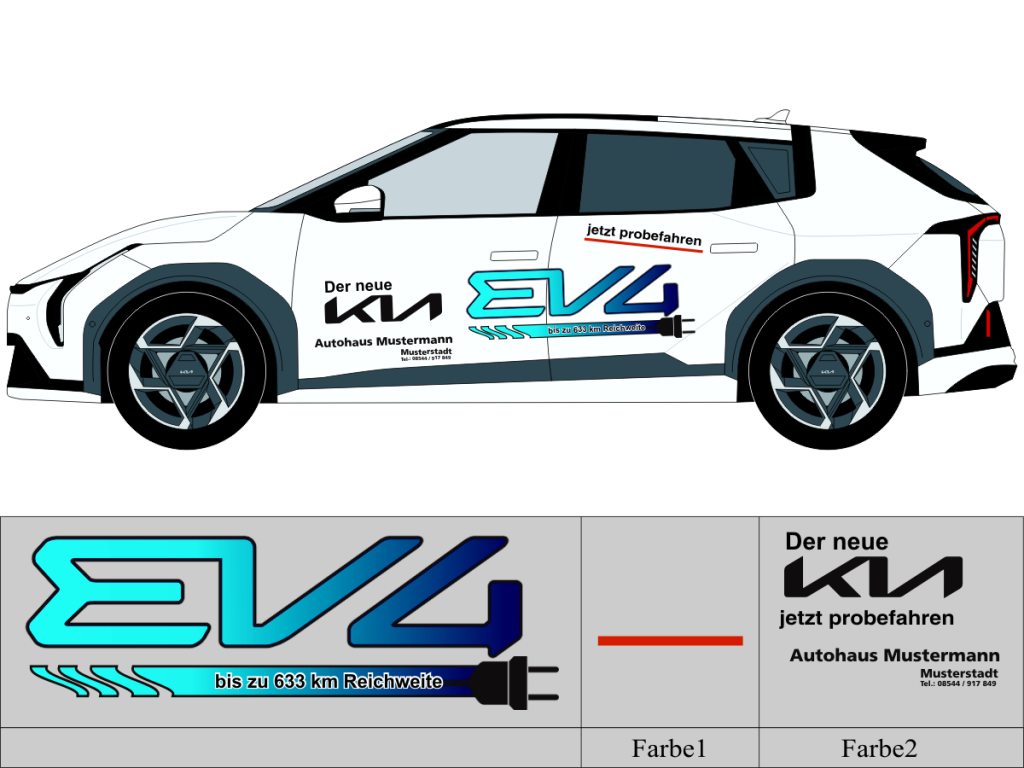Beschriftungsvorschlag für KIA EV 4 Nr 3274 mit gedruckten Modellschriftzug und geplotteten Elementen