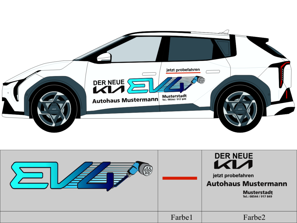 Beschriftungsvorschlag für KIA EV 4 Nr 3275 mit gedruckten Modellschriftzug und geplotteten Elementen