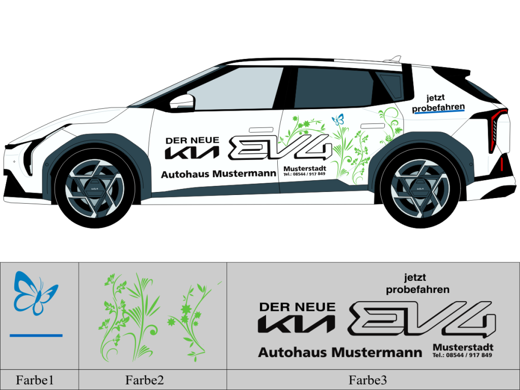 Beschriftungsvorschlag für KIA EV 4 Nr 3277 mit geplotteten Modellschriftzug 
